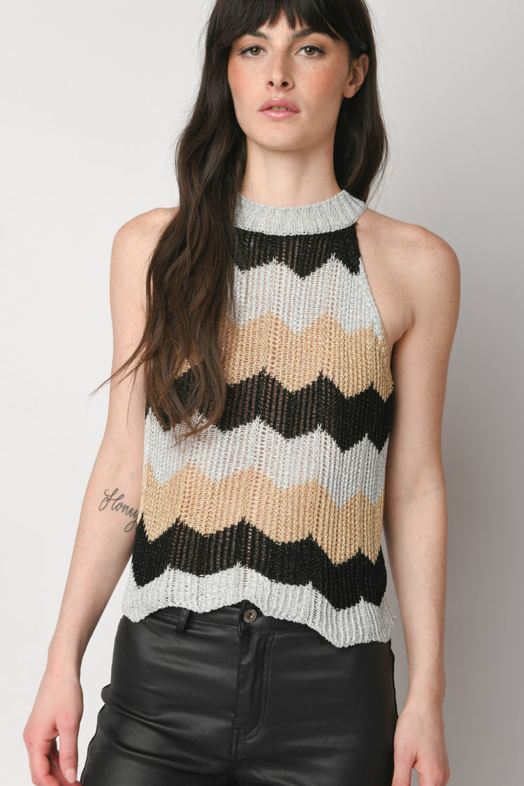 Top in maglia zig-zag
