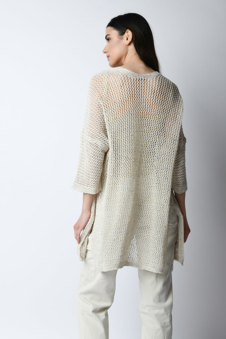 Cardigan lungo in lurex crochet