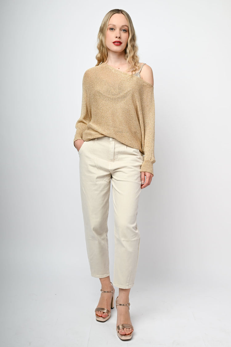 Pull asimmetrico in maglia lurex