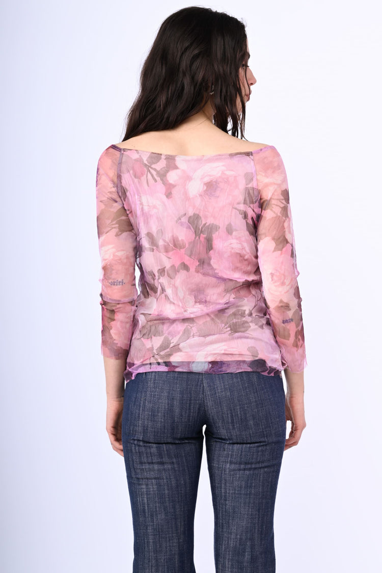 Top in tulle a stampa floreale