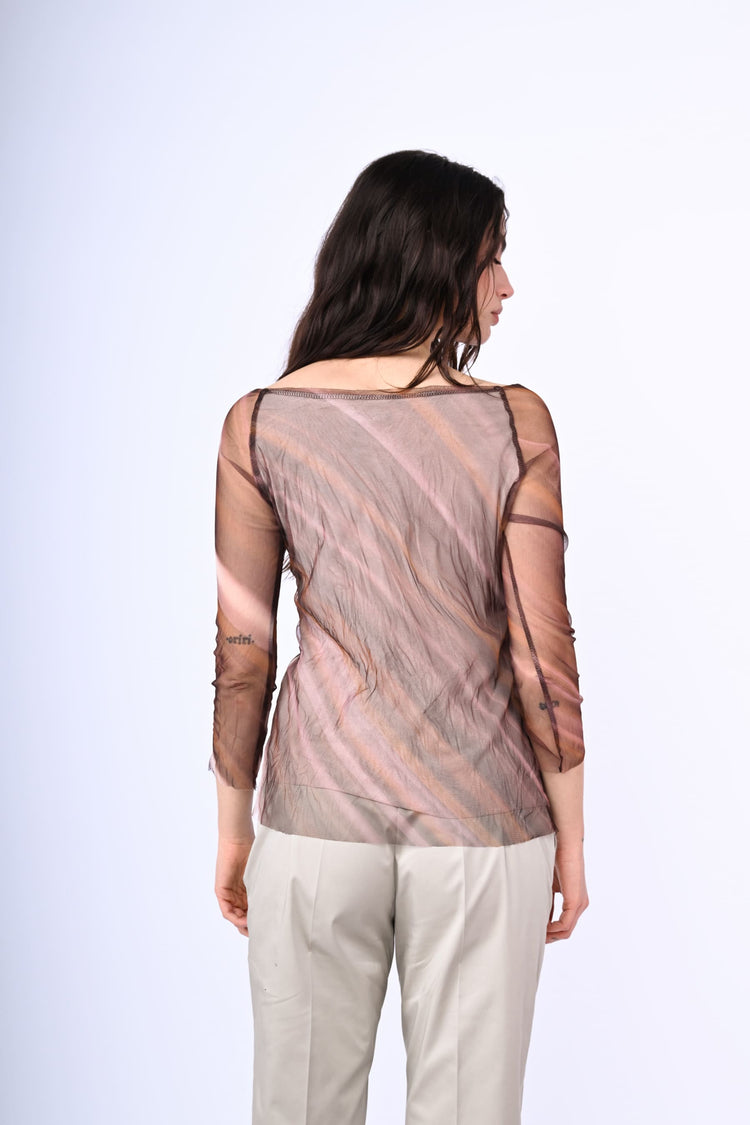 Top in tulle a stampa righe diagonali