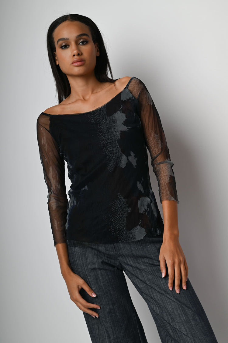 Top in tulle a stampa animalier