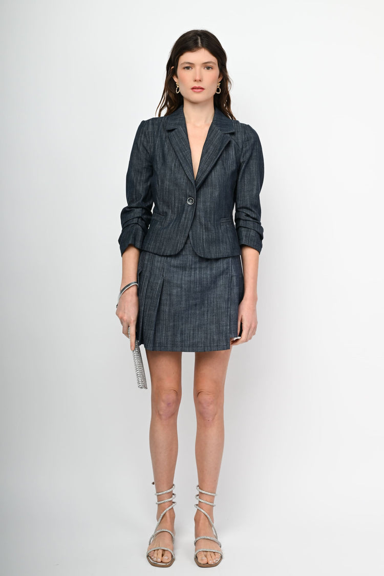 Blazer corto monopetto effetto denim