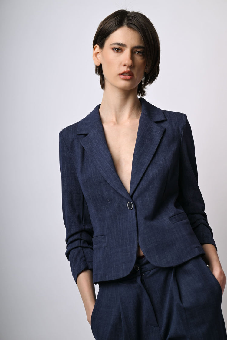 Blazer monopetto con maniche arricciate
