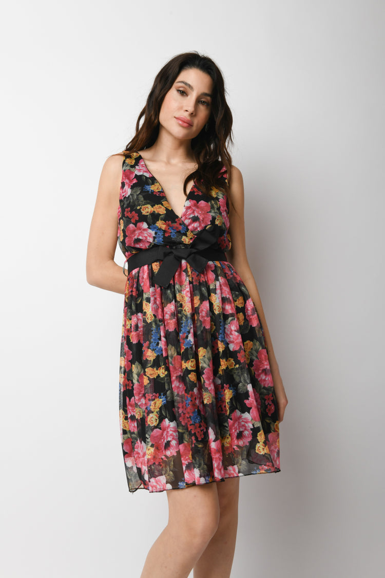 Mini abito in tulle a stampa floreale