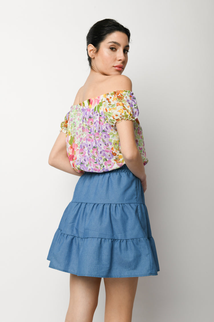 Minigonna a balze effetto denim