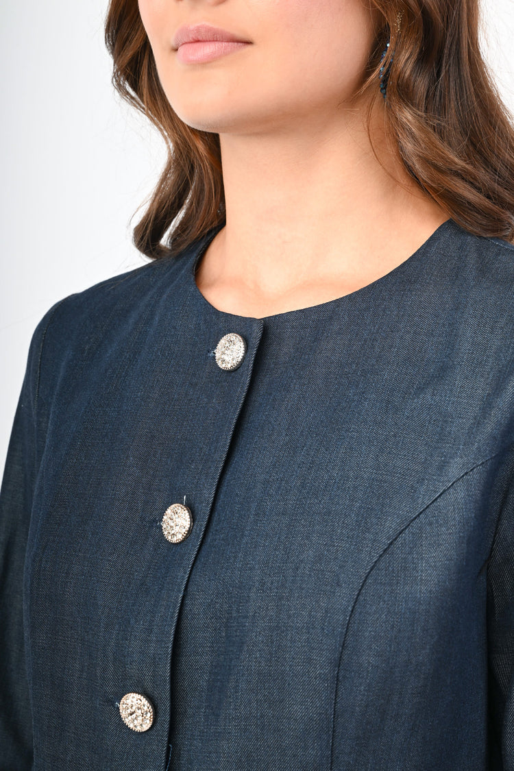 Giacca effetto denim con bottoni gioiello