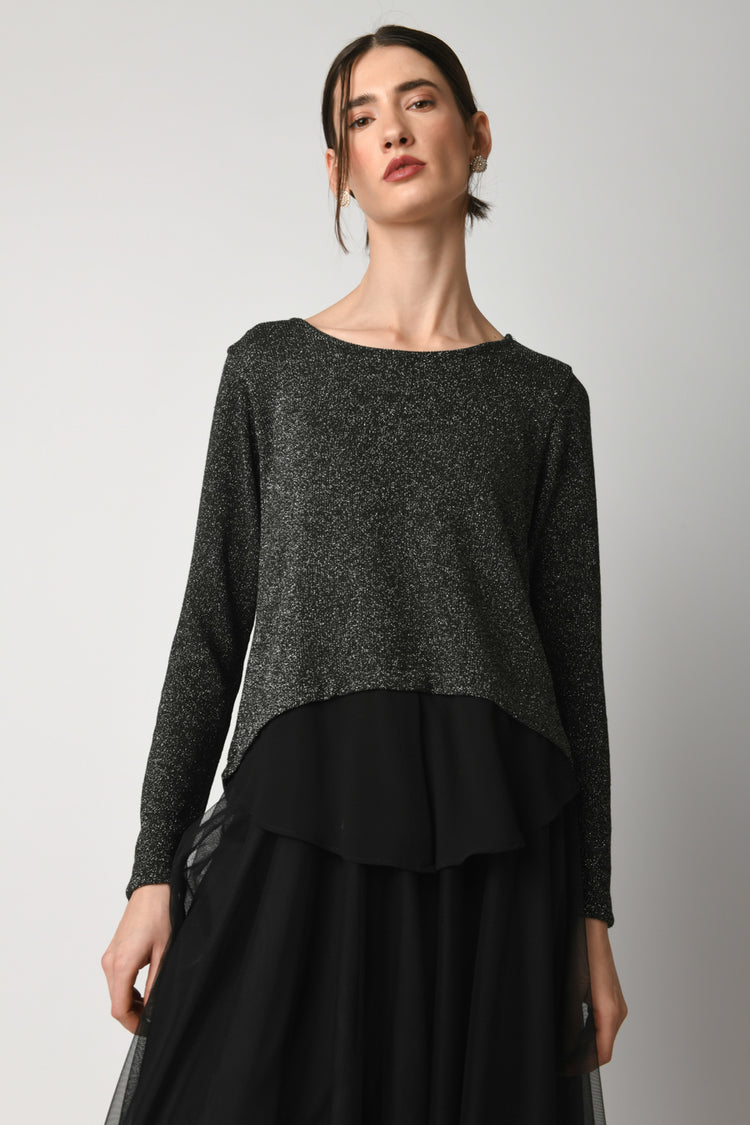Blusa bi-materiale in lurex