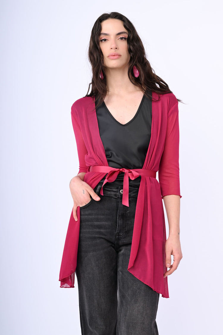 Cardigan in tulle con cintura