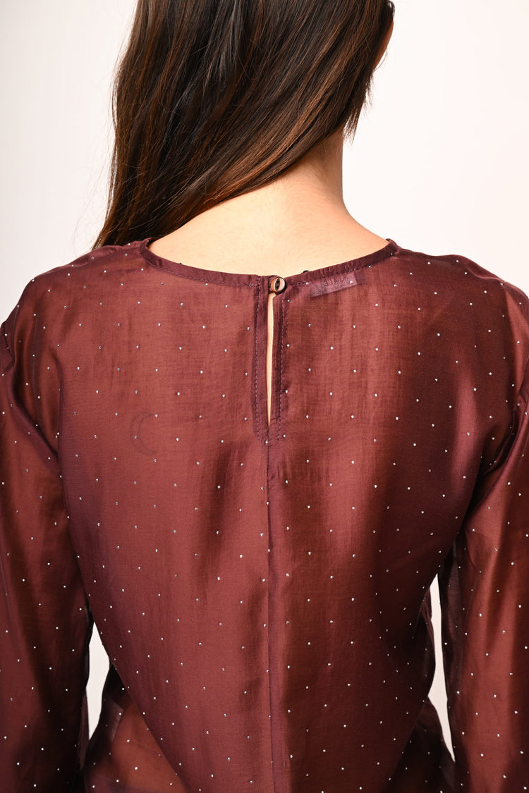 Blusa in mussola con fiocco e strass