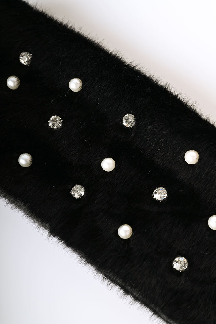 Fascia per capelli in faux fur con strass