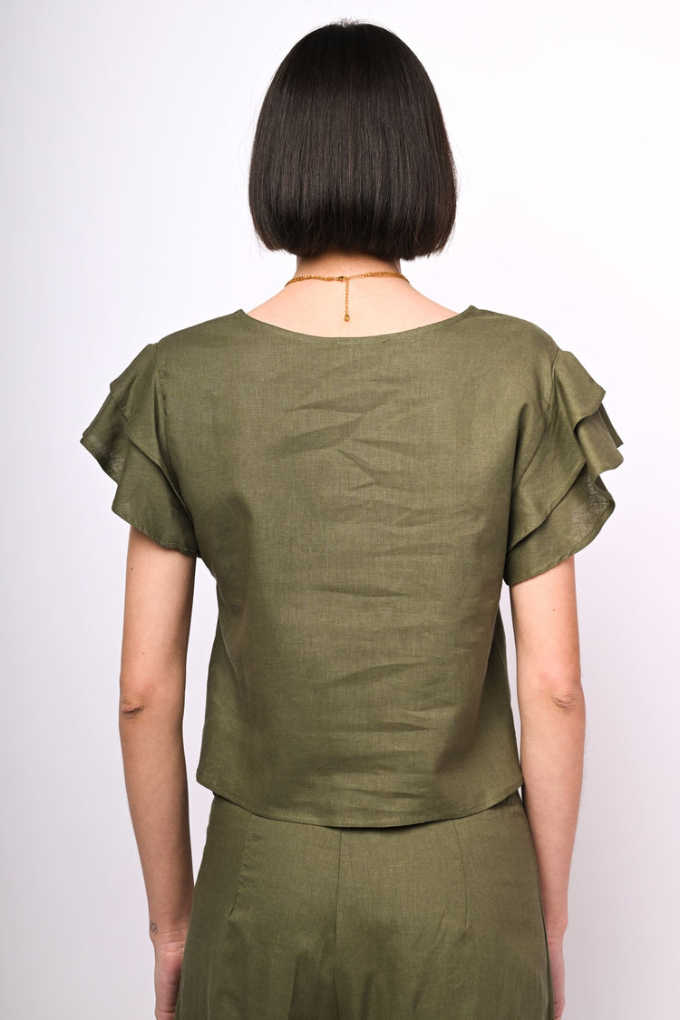 Top misto lino con nodo