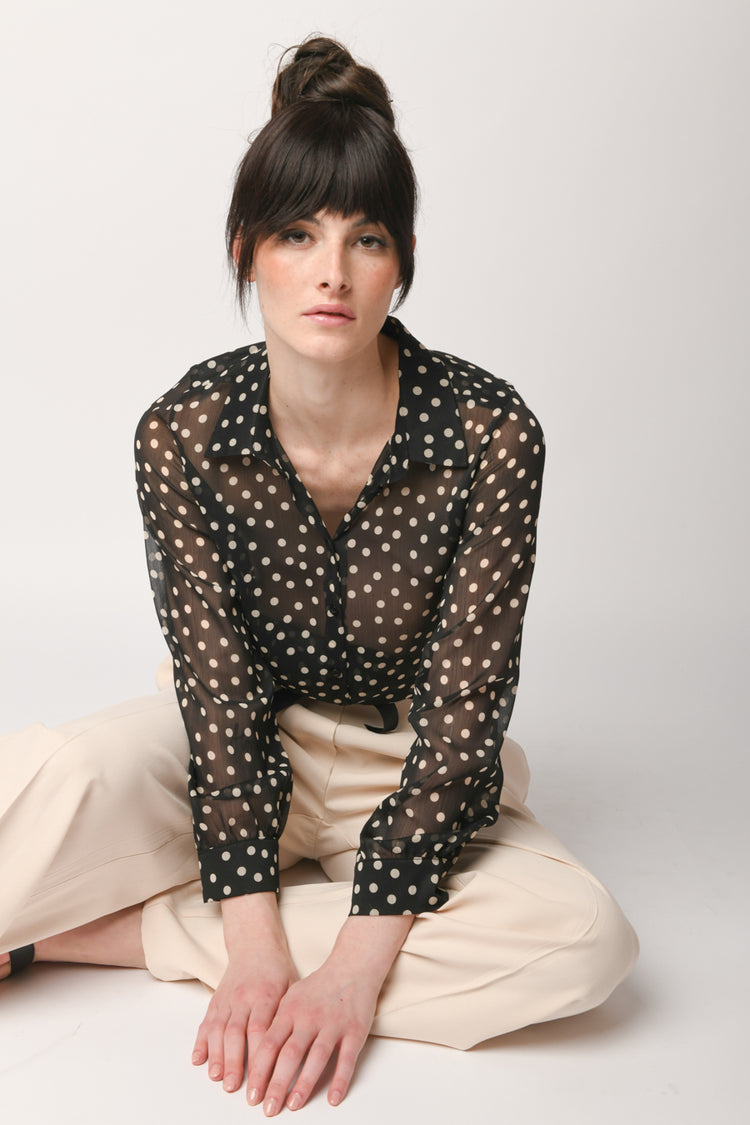 Camicia in tulle a stampa pois