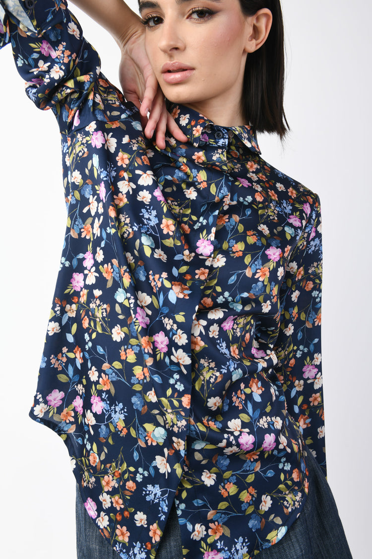 Camicia in raso a stampa floreale