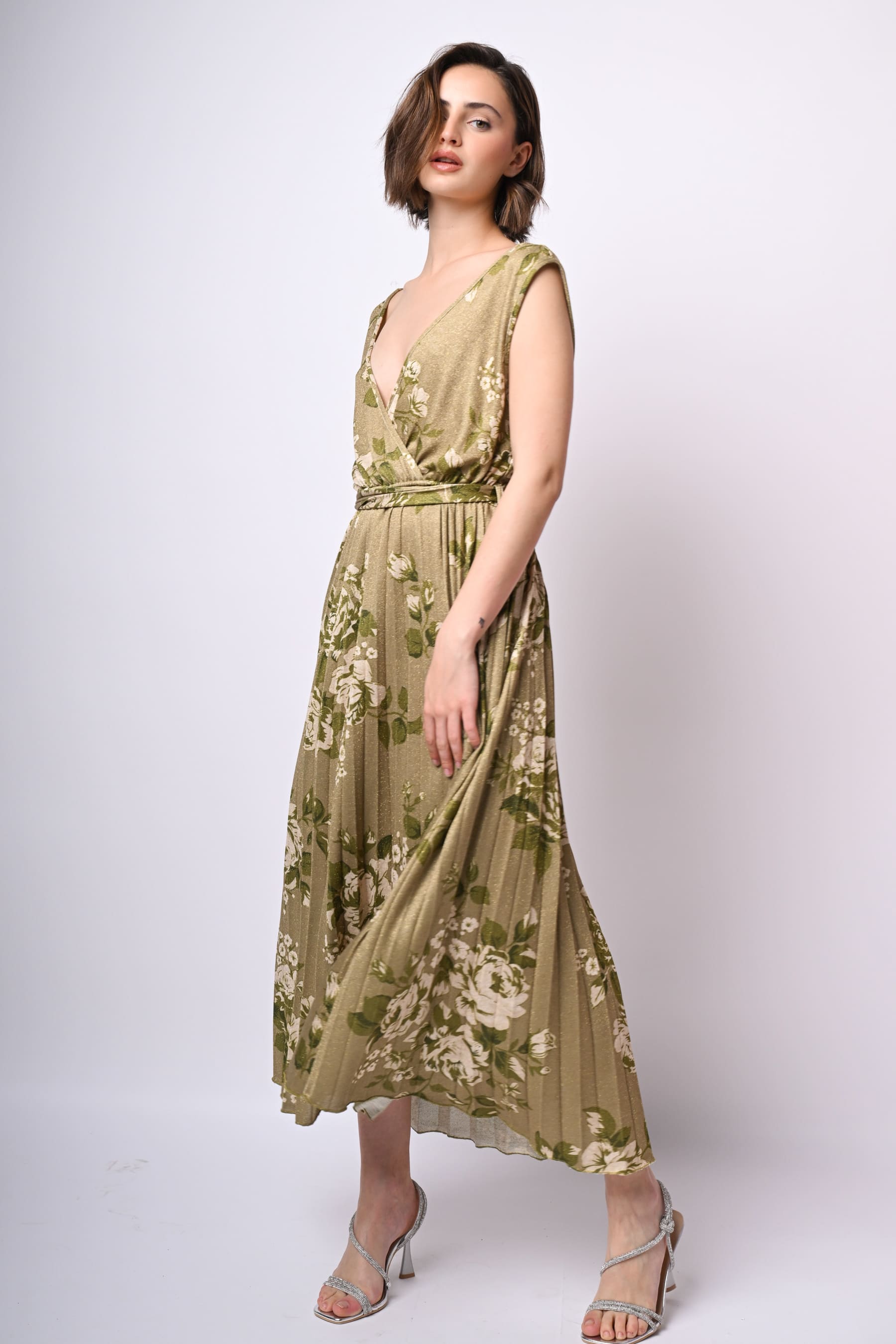 Abito Lungo Aderente Con Stampa Floreale Donna – Ccisppal, Vestito Midi Con Spacco, L, Verde