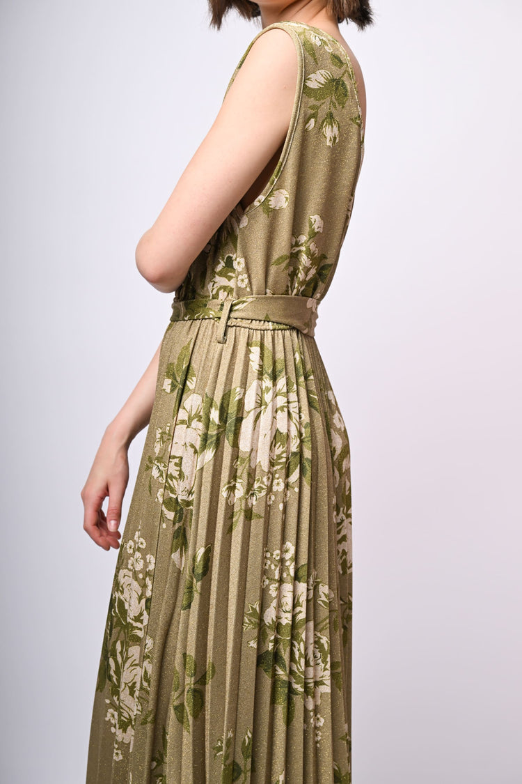 Abito lungo in maglia lurex a stampa floreale