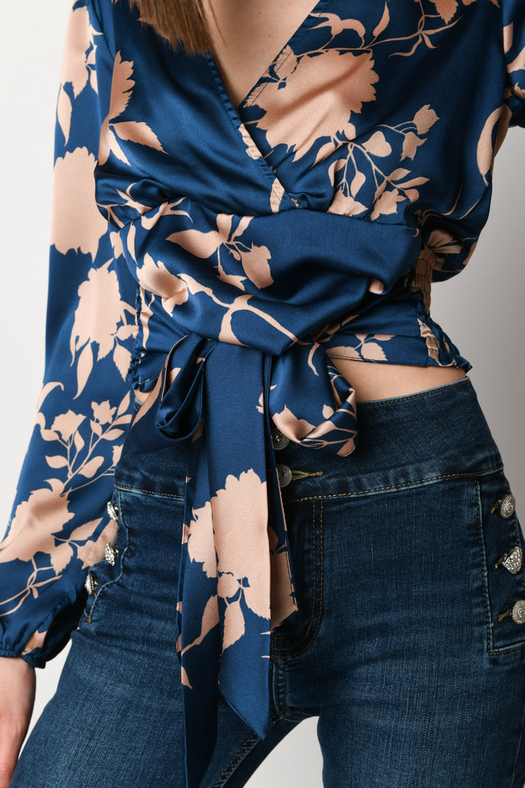 Blusa cache-coeur a stampa floreale