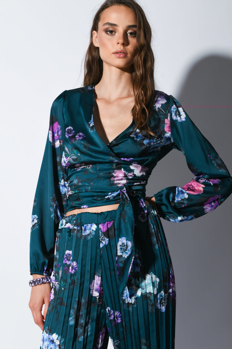 Top crop in raso a stampa floreale