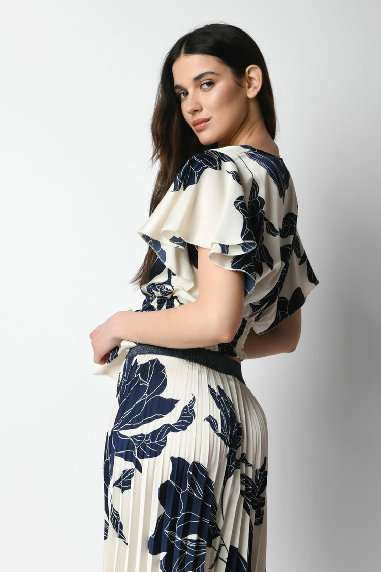 Top crop in raso a stampa floreale