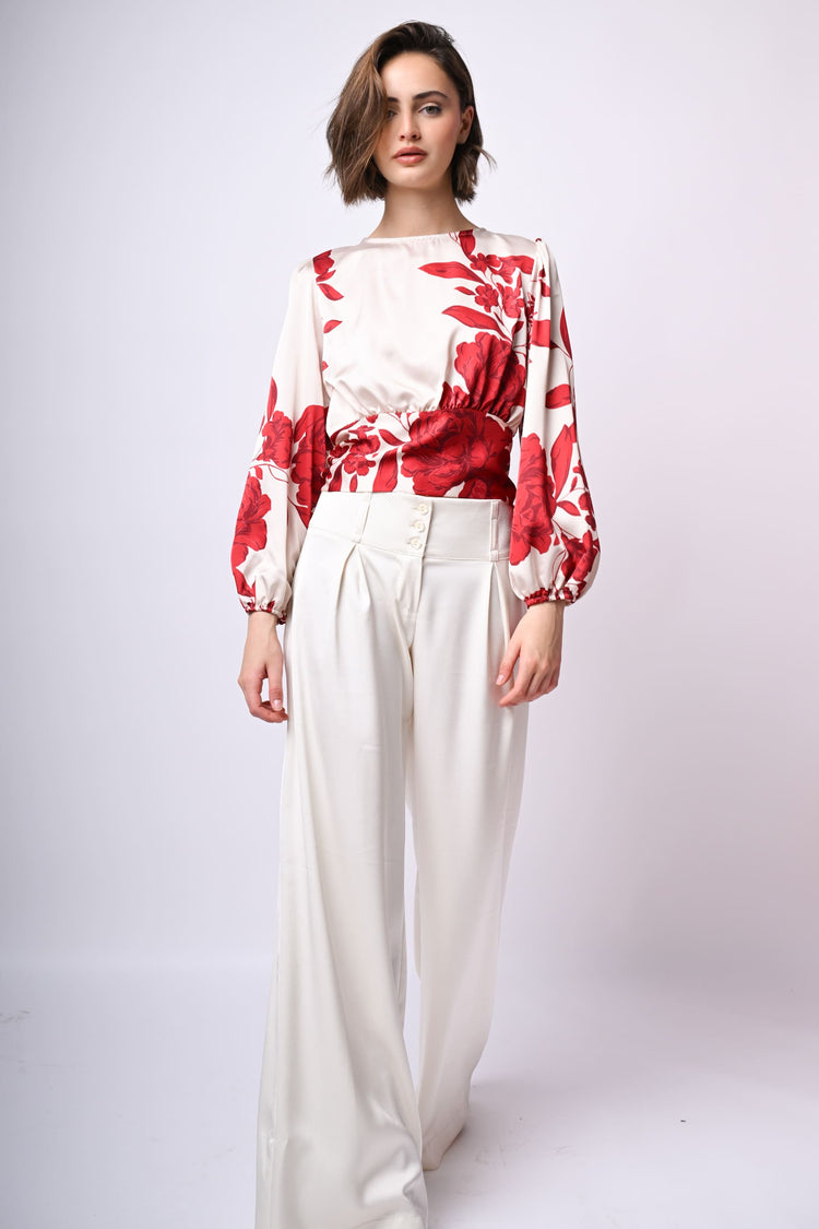 Blusa in raso con stampa floreale