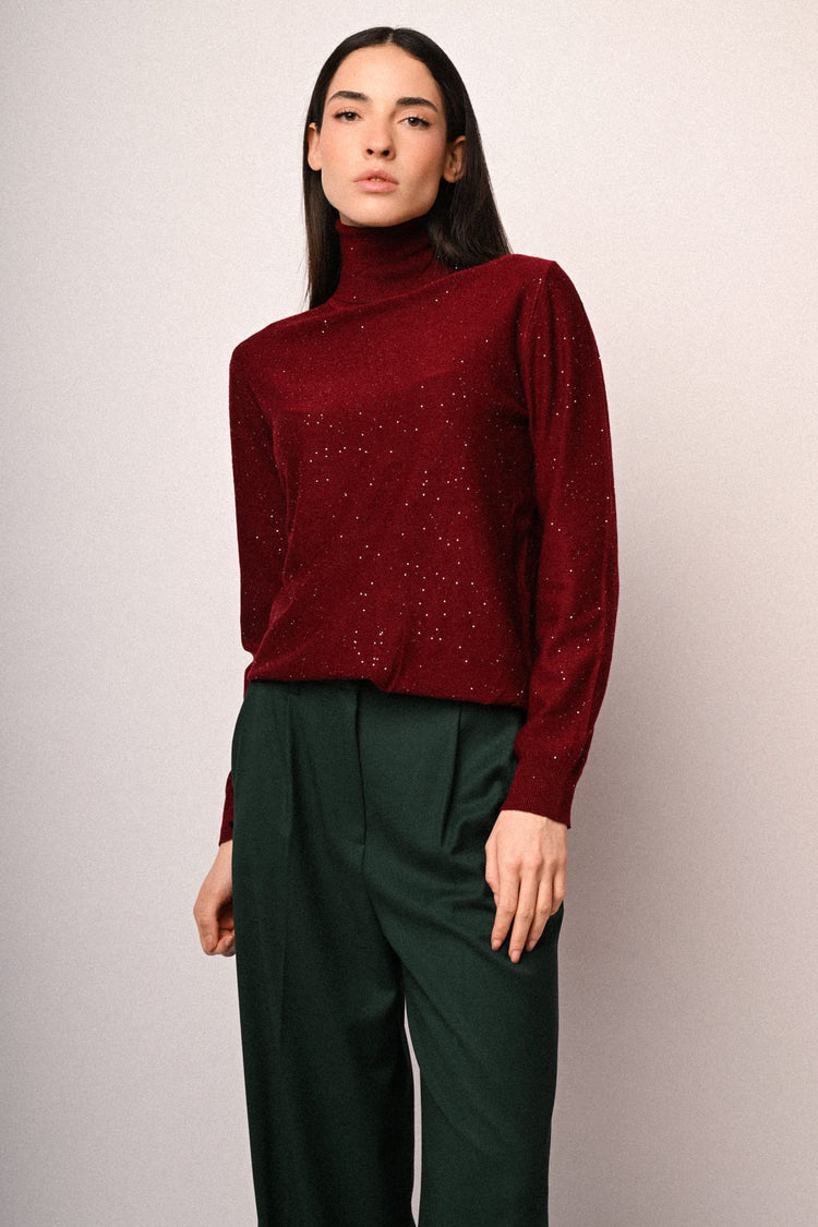 Maglia dolcevita con micro paillettes