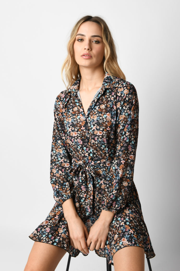 Abito chemisier a stampa micro floreale