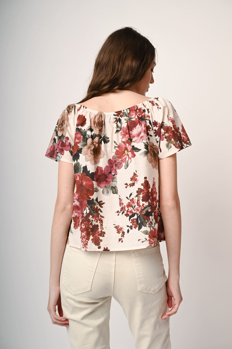 Top in cotone a stampa rose