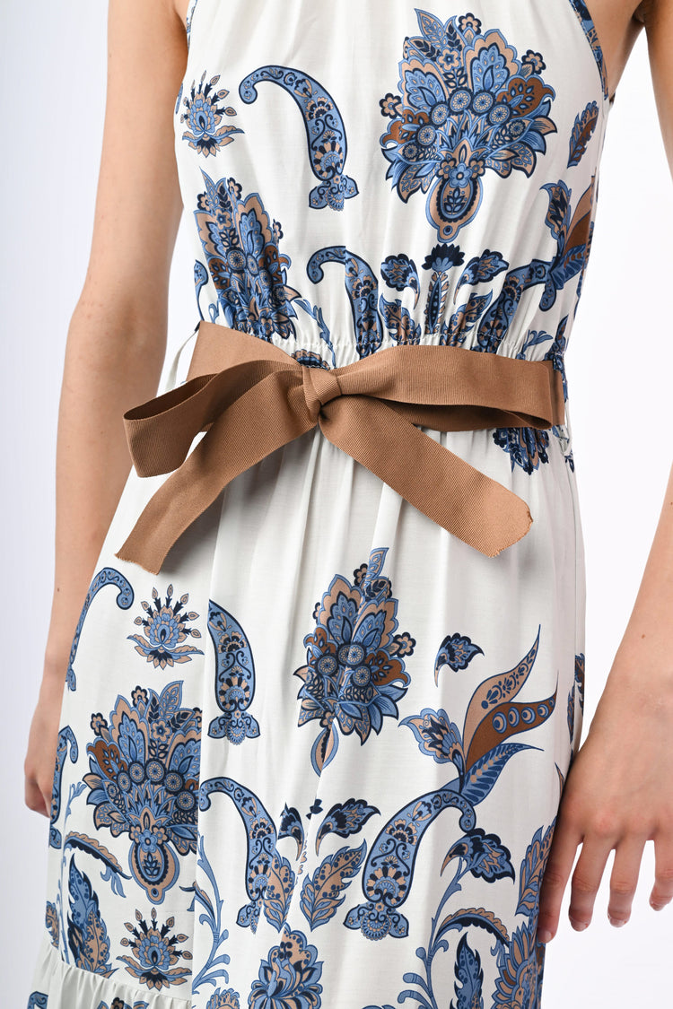 Abito lungo in viscosa a stampa etnica