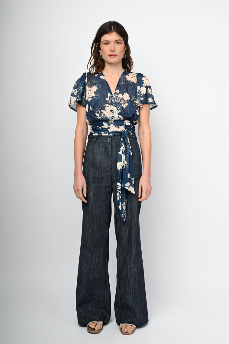 Top a stampa floreale lurex