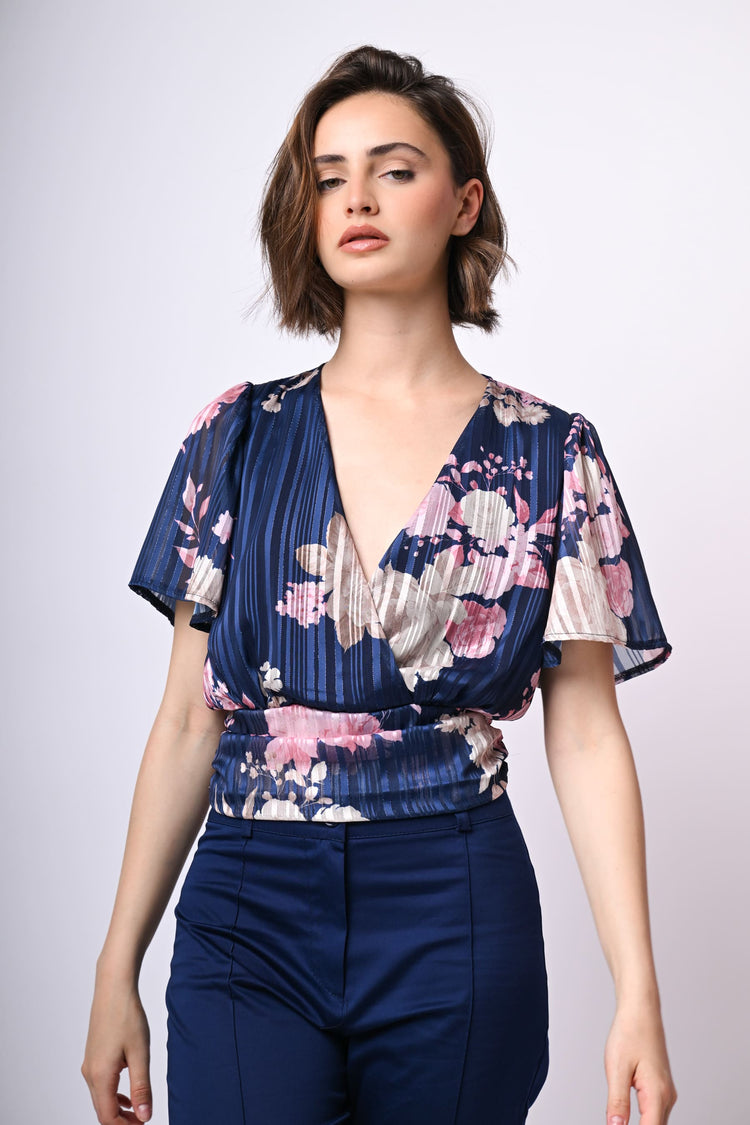 Top in georgette lurex a stampa floreale