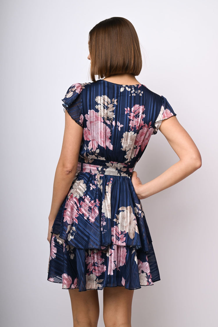 Mini abito in georgette lurex a stampa floreale