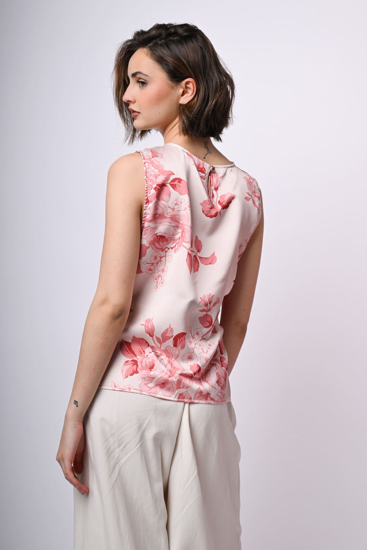 Top a stampa floreale con fiocco laterale