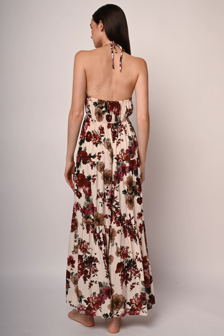 Abito lungo all'americana con stampa floreale