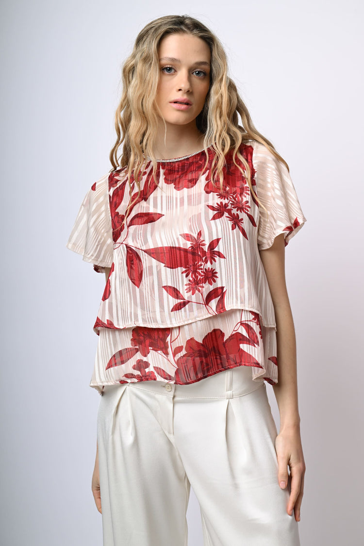 Top doppiato con stampa floreale
