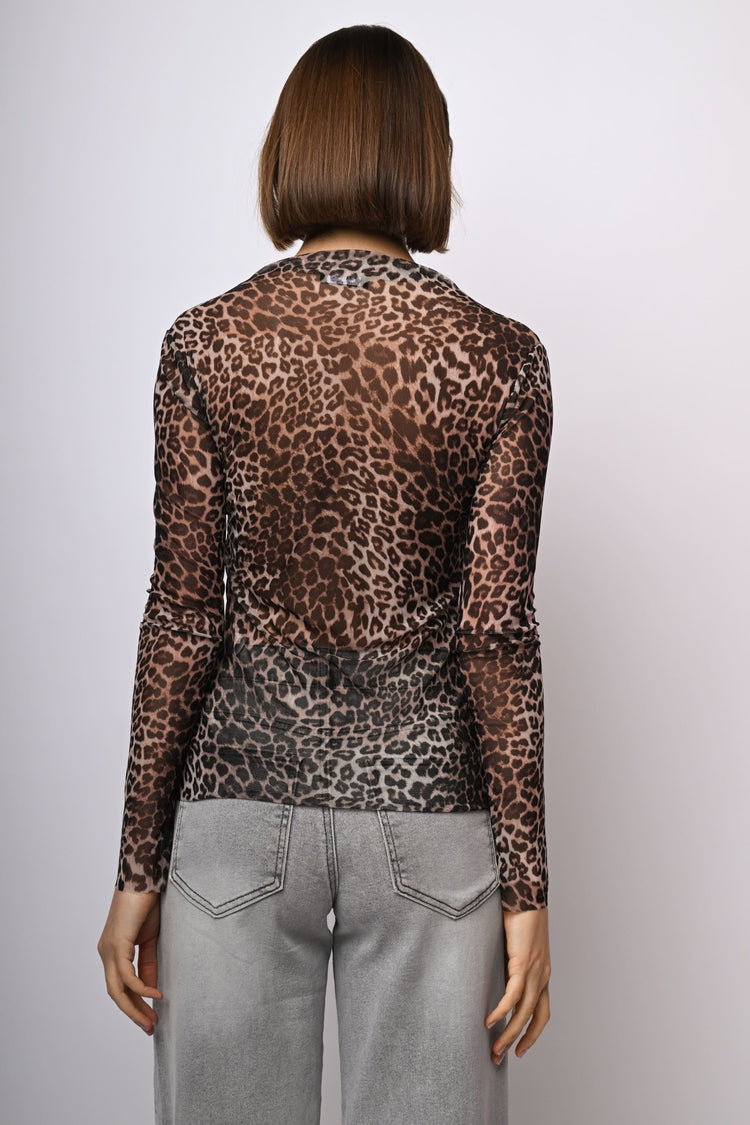 Top in tulle a stampa animalier