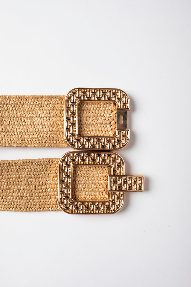 Cintura effetto rafia con doppia fibbia