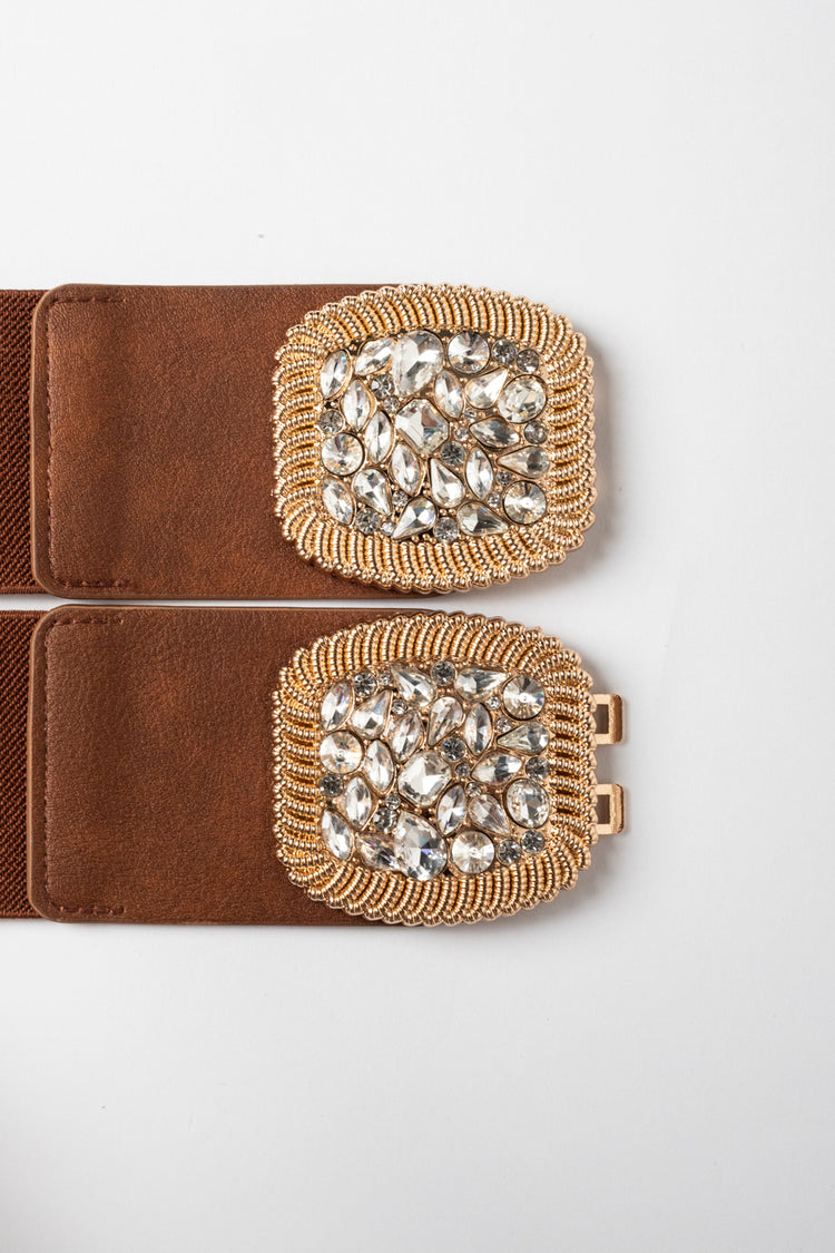 Cintura elastica con doppia fibbia e strass