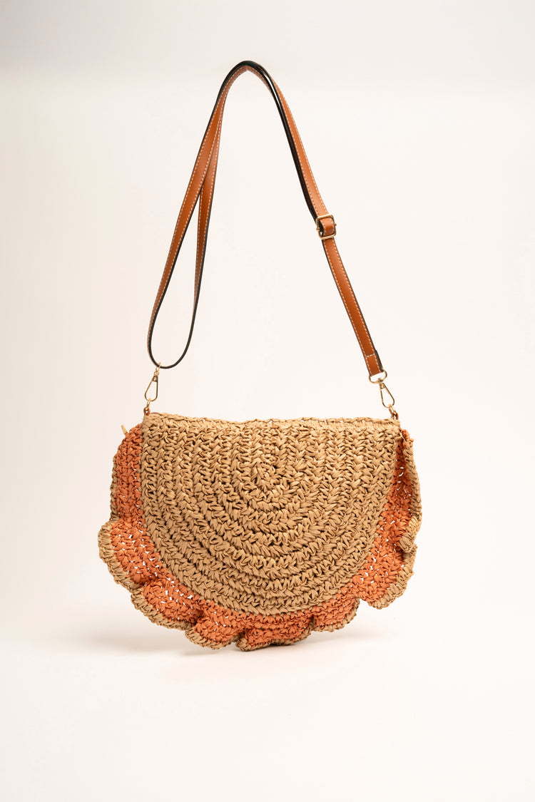 Pochette mezzaluna di paglia rouches