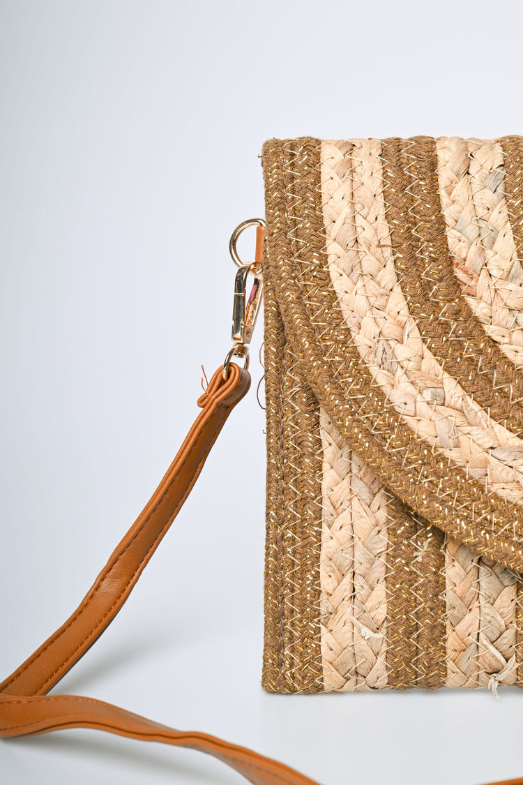 Pochette in paglia a righe con lurex