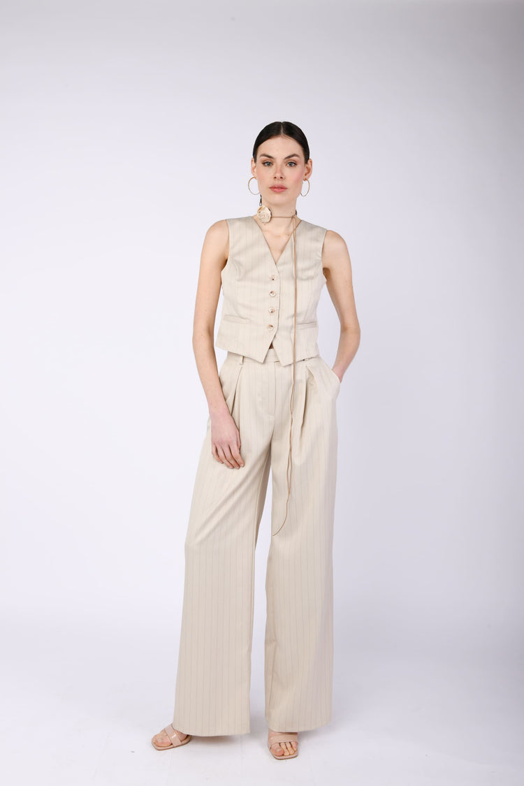 Pantaloni palazzo in tessuto gessato