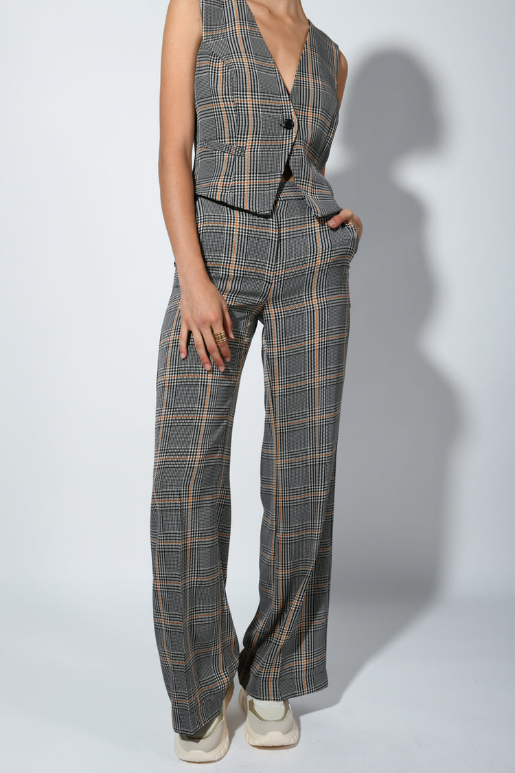 Pantaloni palazzo con motivo Principe di Galles