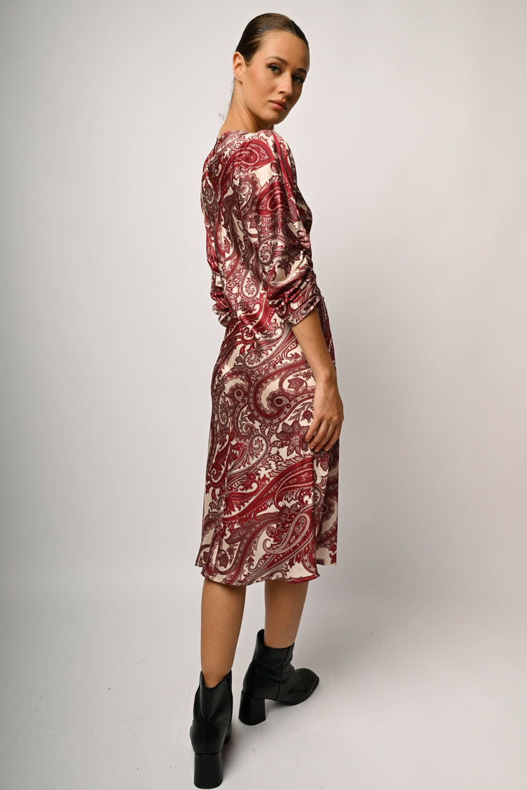 Abito midi in raso a stampa paisley