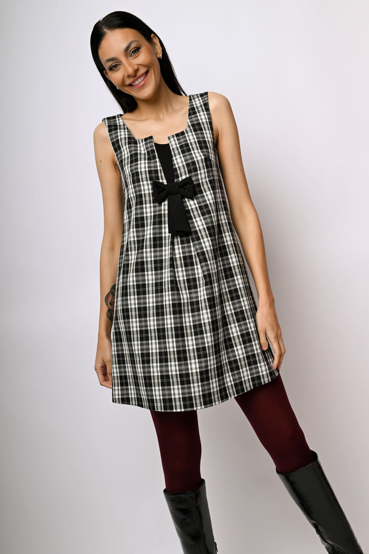 Mini abito a stampa tartan con fiocco