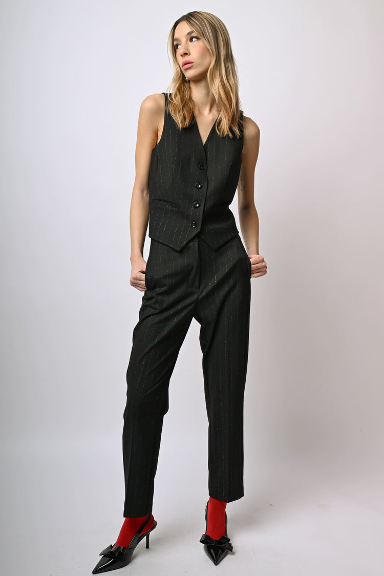 Pantaloni a stampa gessata lurex