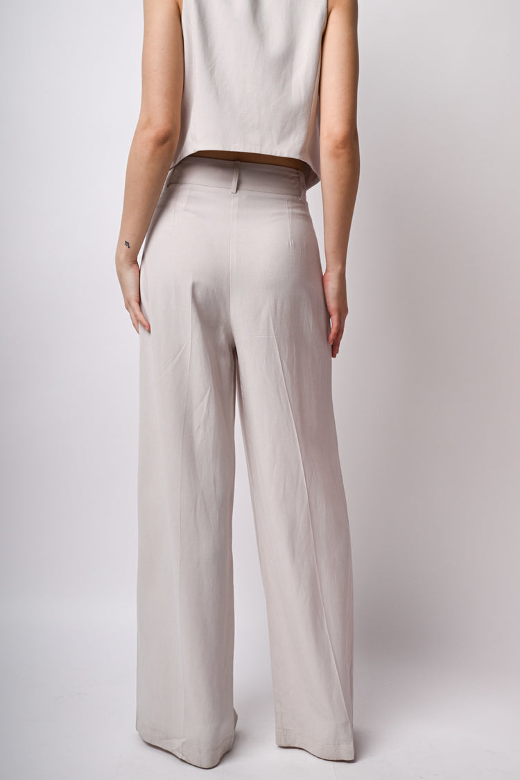 Pantaloni palazzo in viscosa e lino