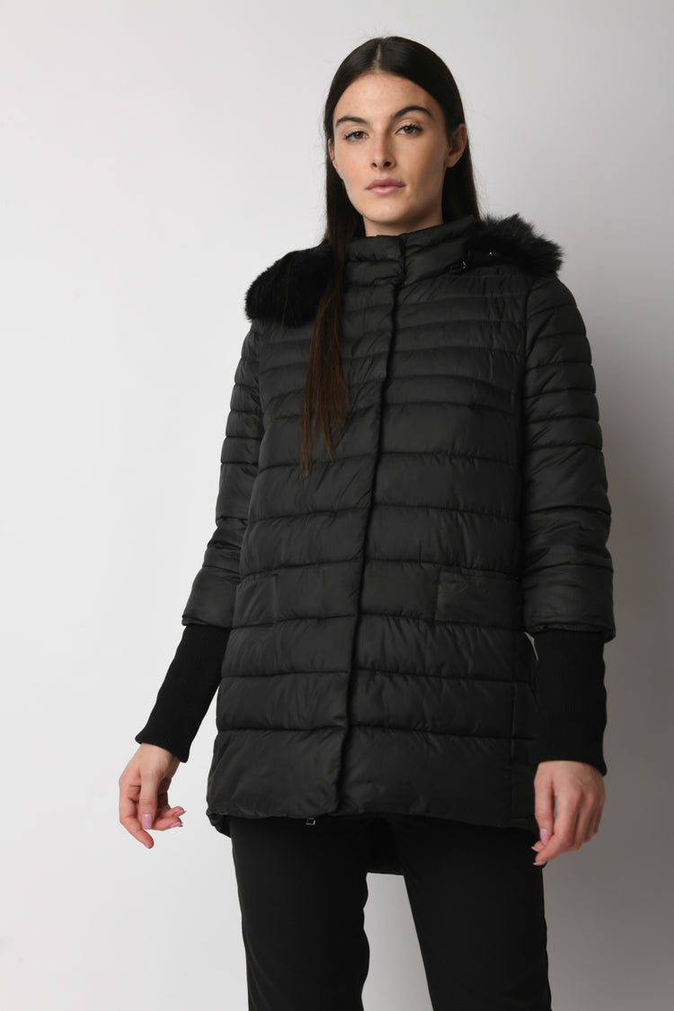 Piumino polsini lurex e similpelliccia