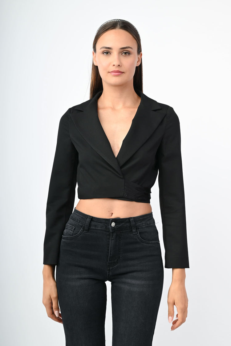 Blazer crop con fasce da annodare