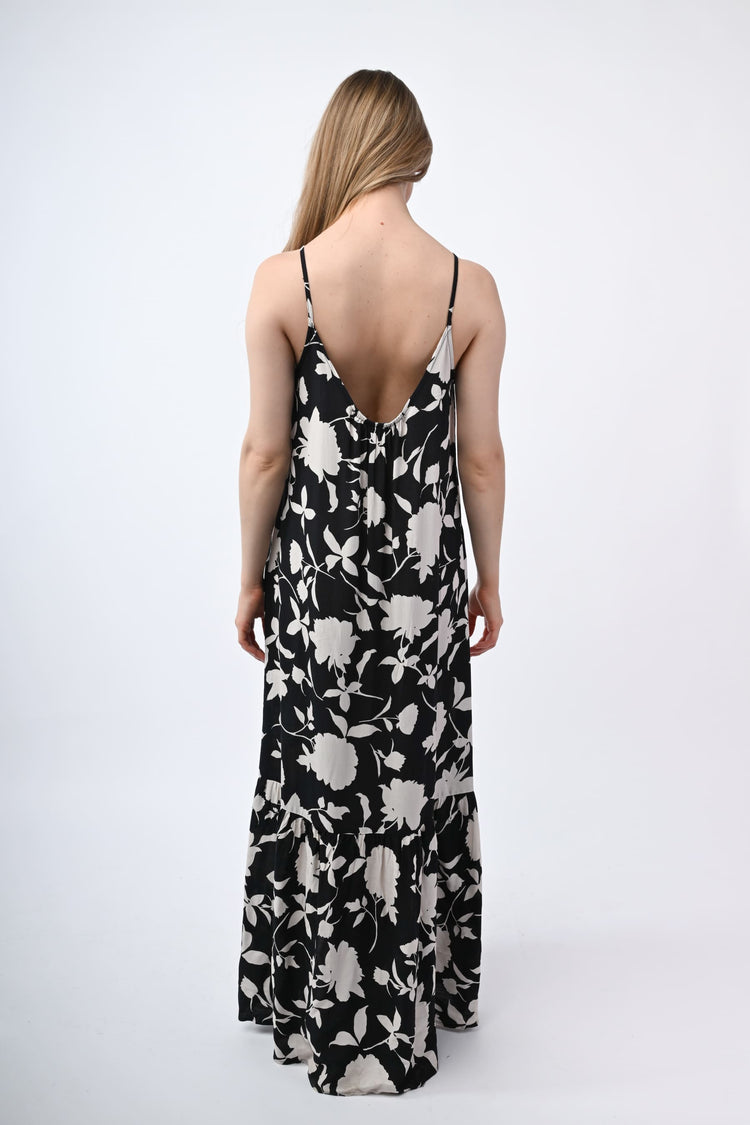 Vestito lungo allamericana con stampa floreale