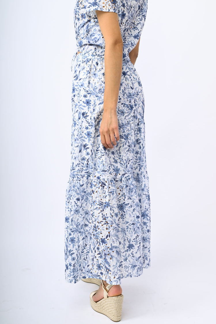 Gonna lunga in pizzo Sangallo a stampa