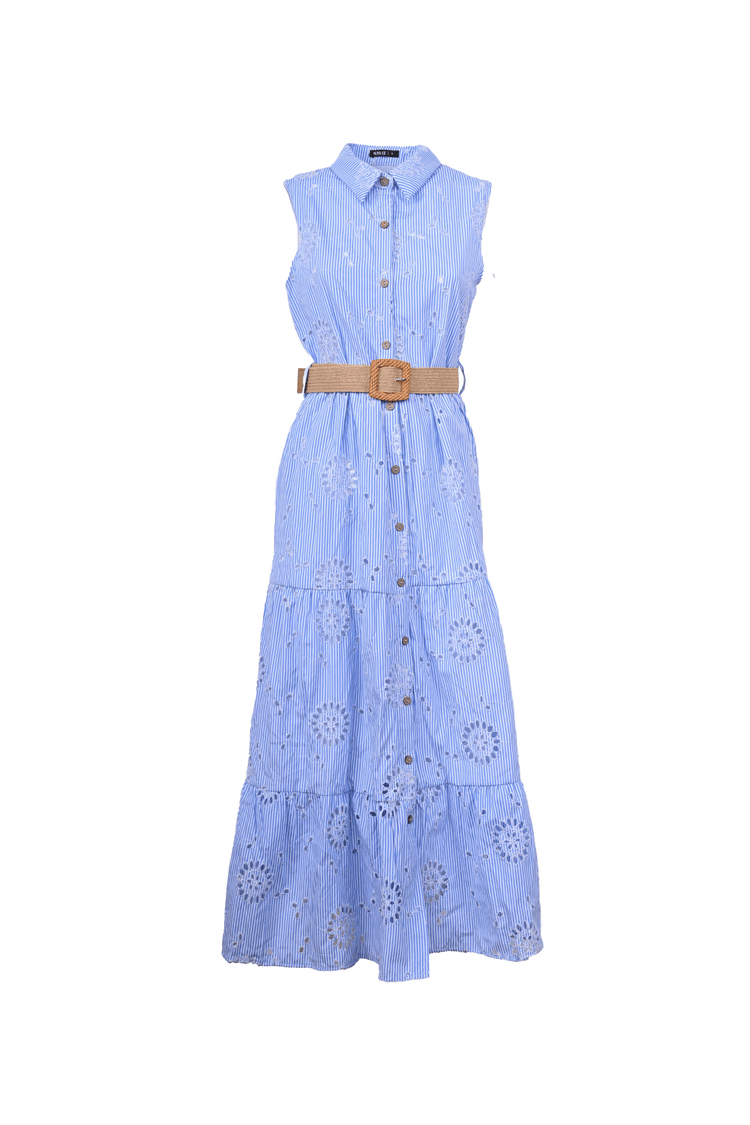 Abito chemisier lungo in Sangallo a righe